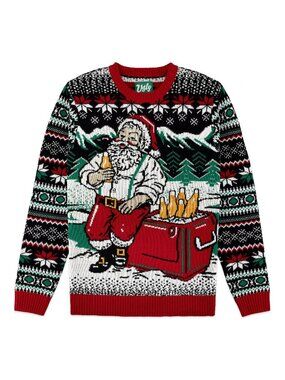 The Ugly Sweater Co Ugly Christmas Sweater Santa Drinking Beer Men's Size Medium